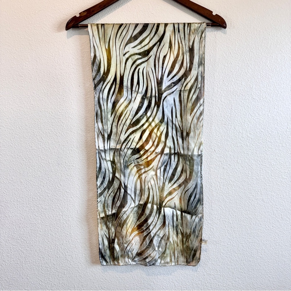 Mermaid Velvet Burnout Zebra Silk Blend Scarf Abstract Neutral Lightweight A20